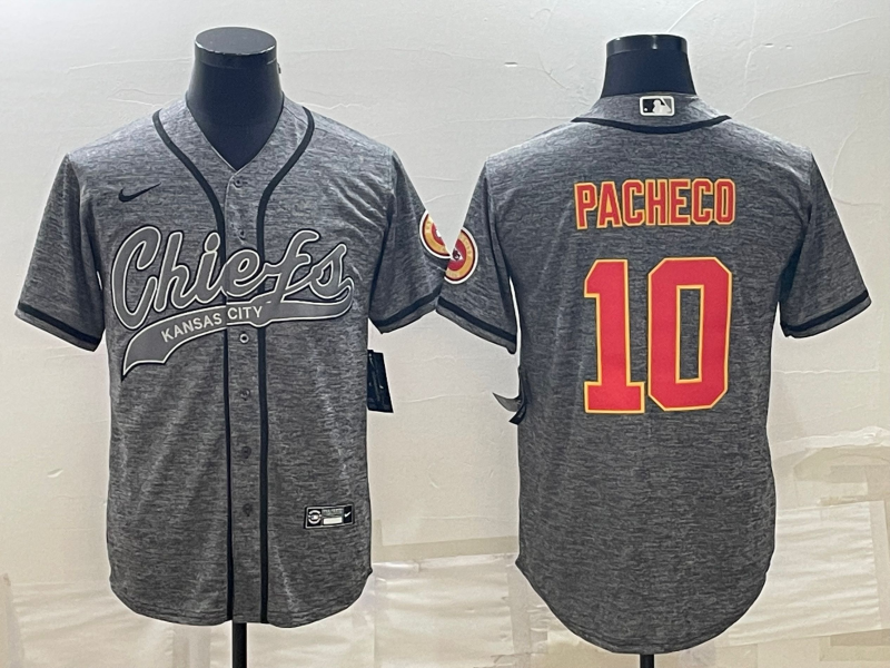 Men's Kansas City Chiefs #10 Isiah Pacheco Grey With Patch Cool Base Stitched Baseball Jersey
